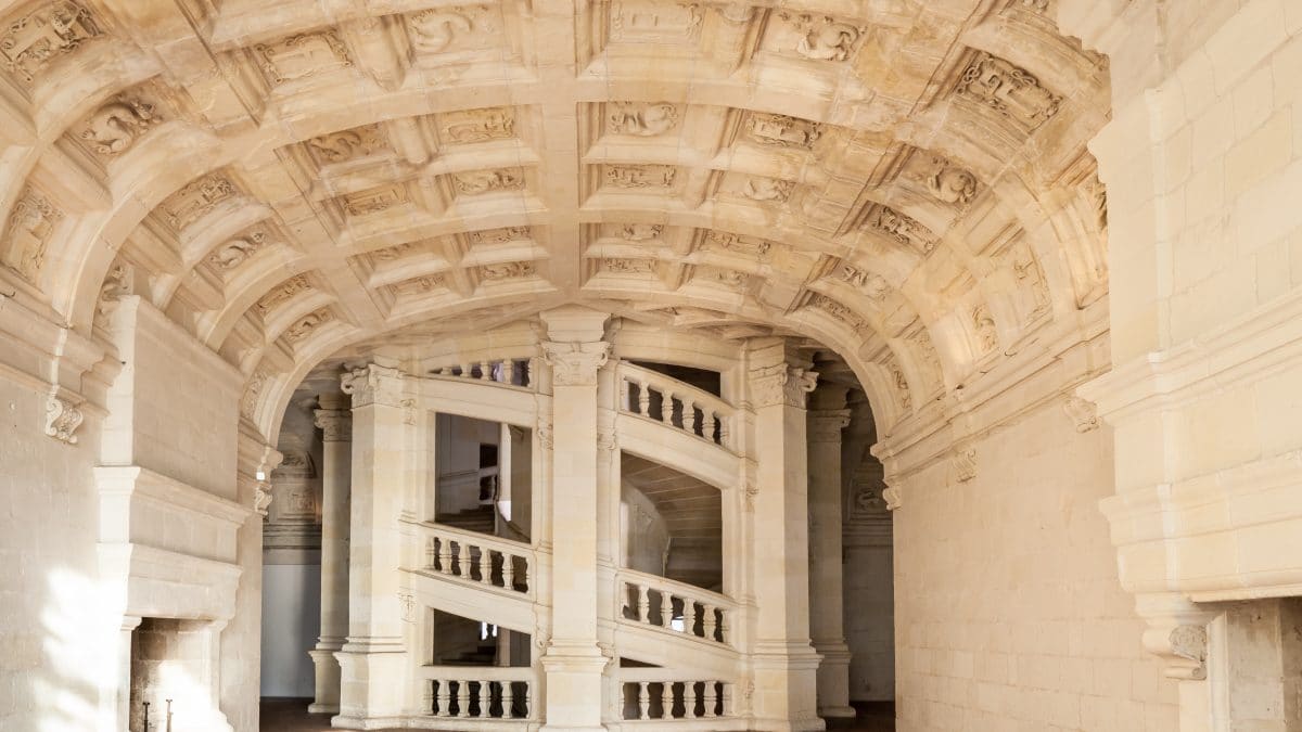 The design of the double helix staircase in the castle of Château de Chambord, is popularly